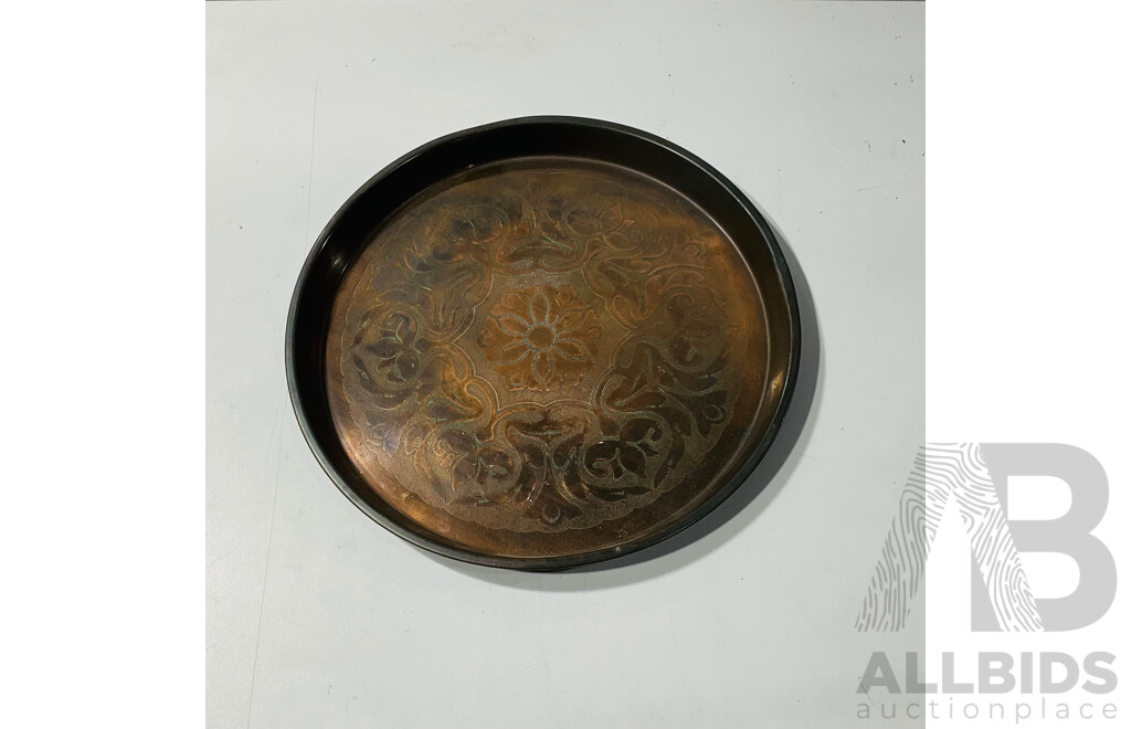 Vintage Engraved Art Nouveau Copper Basin