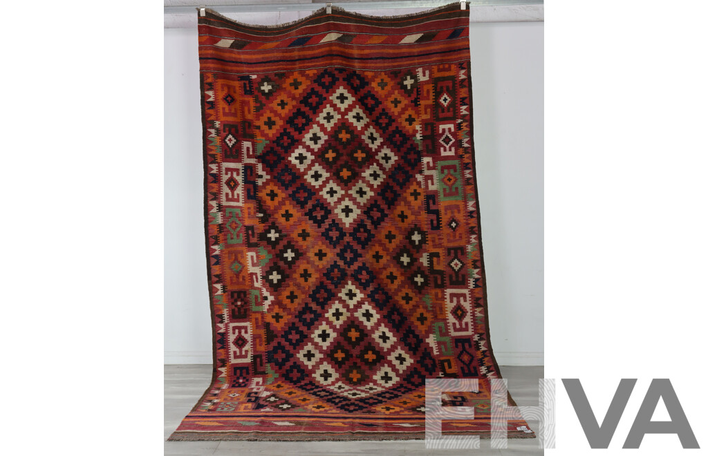 Large Hand Woven Afghan Maimana Wool Slit Weave Kilim with Bright Colours