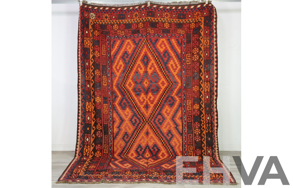 Large Hand Woven Maimana Afghan Wool Slit Weave Kilim