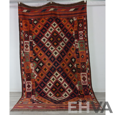 Large Hand Woven Afghan Maimana Wool Slit Weave Kilim with Bright Colours