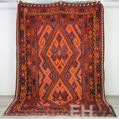 Large Hand Woven Maimana Afghan Wool Slit Weave Kilim