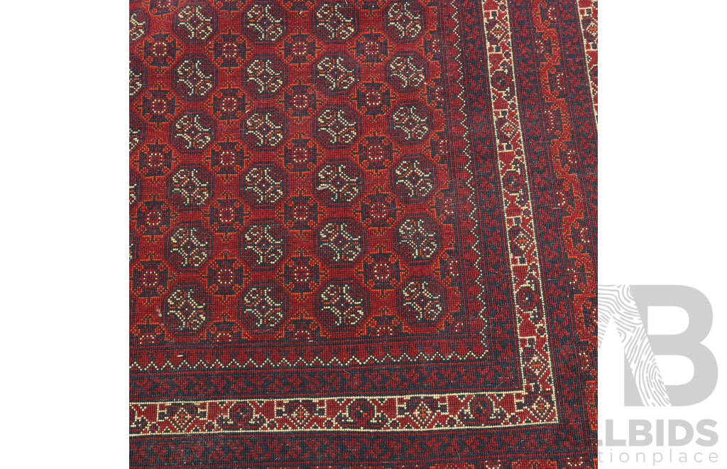 Hand Knotted Afghan Wool Carpet with Classic Gul Design with Rich Red Colouration