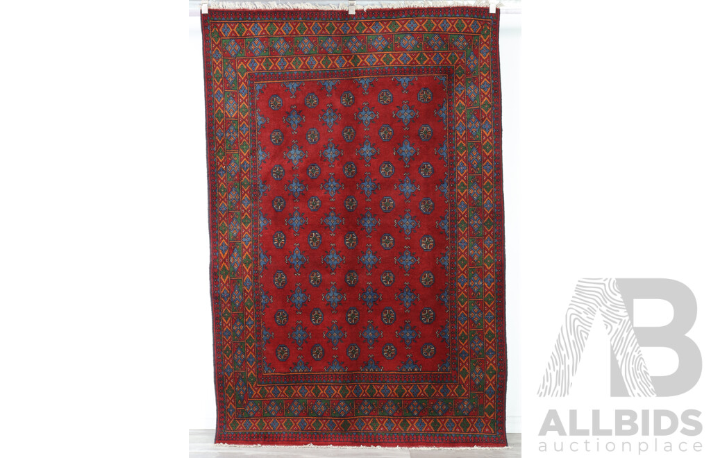 Hand Knotted Afghan Wool Carpet with Classic Floral Gul Design