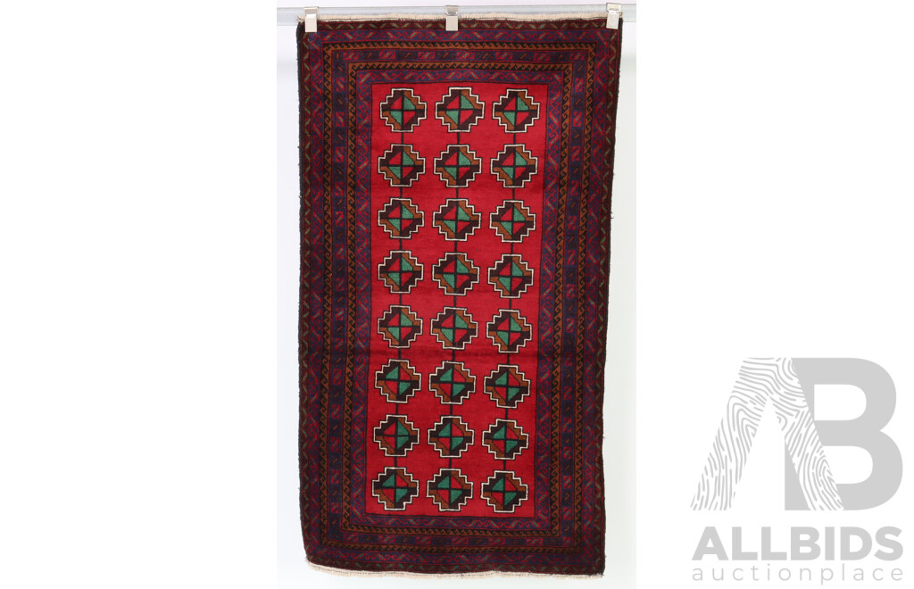 Hand Knotted Afghan Baluchi Wool Rug with Subdued Colouration