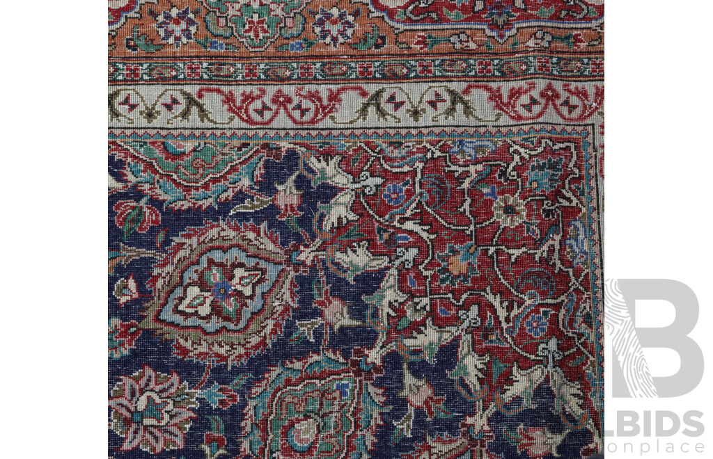 Large Fine Hand Knotted Persian Wool Carpet with Cartouche Border