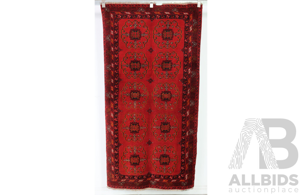 Hand Knotted Afghan Wool Rug with Deep Madder Red Colouration