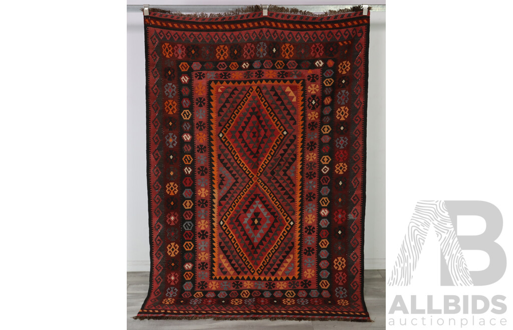 Hand Woven Persian Maimana Wool Slit Weave Kilim