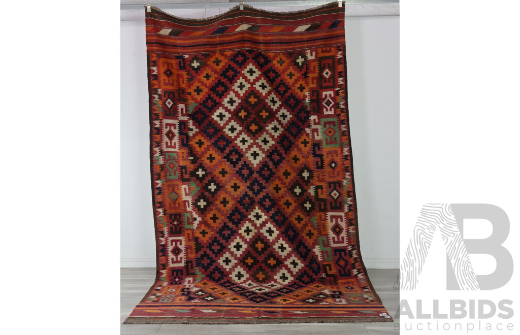 Large Hand Woven Afghan Maimana Wool Slit Weave Kilim with Bright Colours