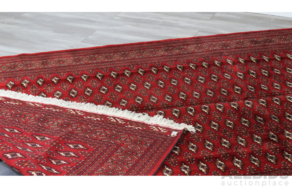 Very Large Vintage Hand Knotted Afghan Wool Carpet Gul Design