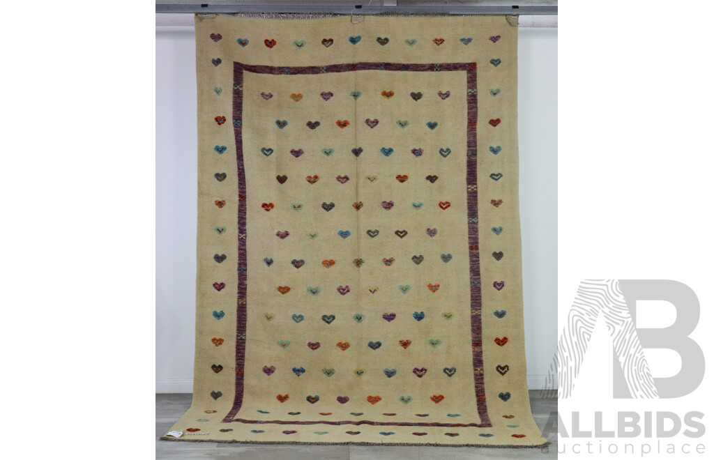 Hand Woven Persian Wool Kilim with Raised Heart Motif