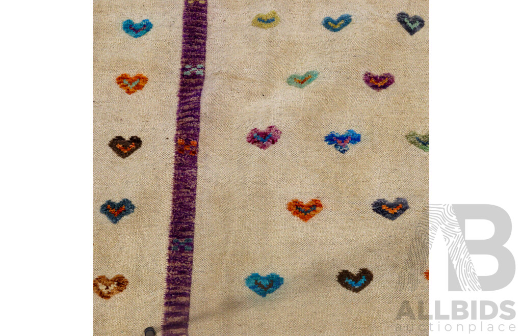 Hand Woven Persian Wool Kilim with Raised Heart Motif