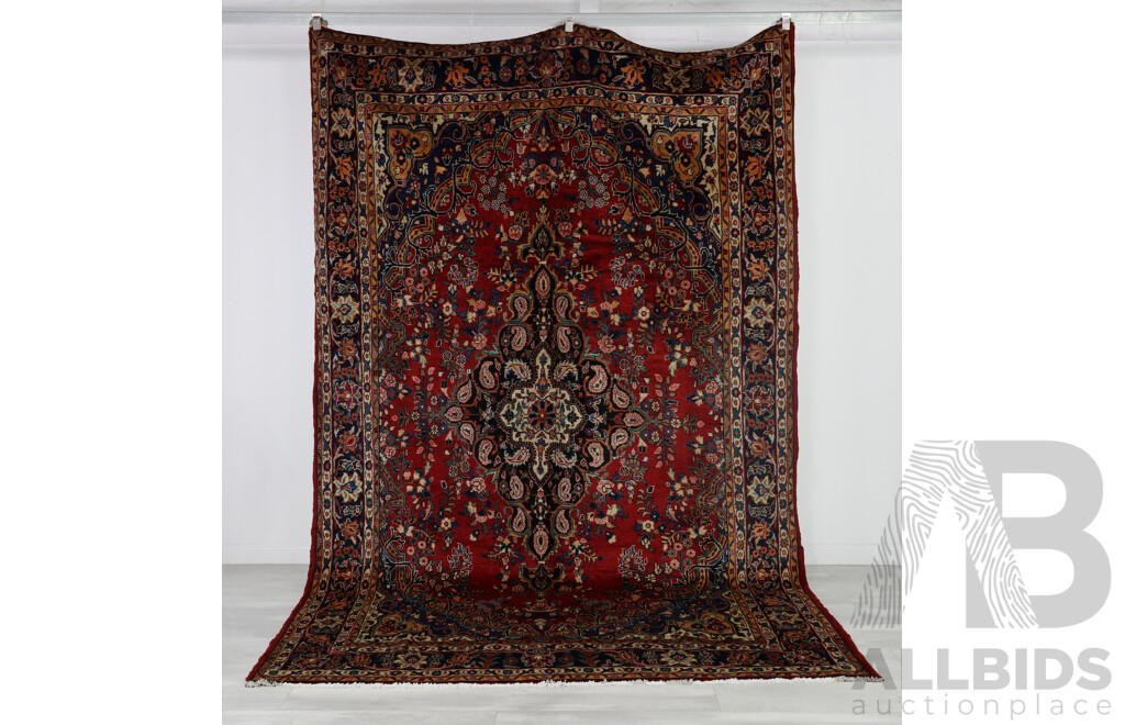 Large Hand Knotted Persian Wool Main Carpet with Book Cover Design