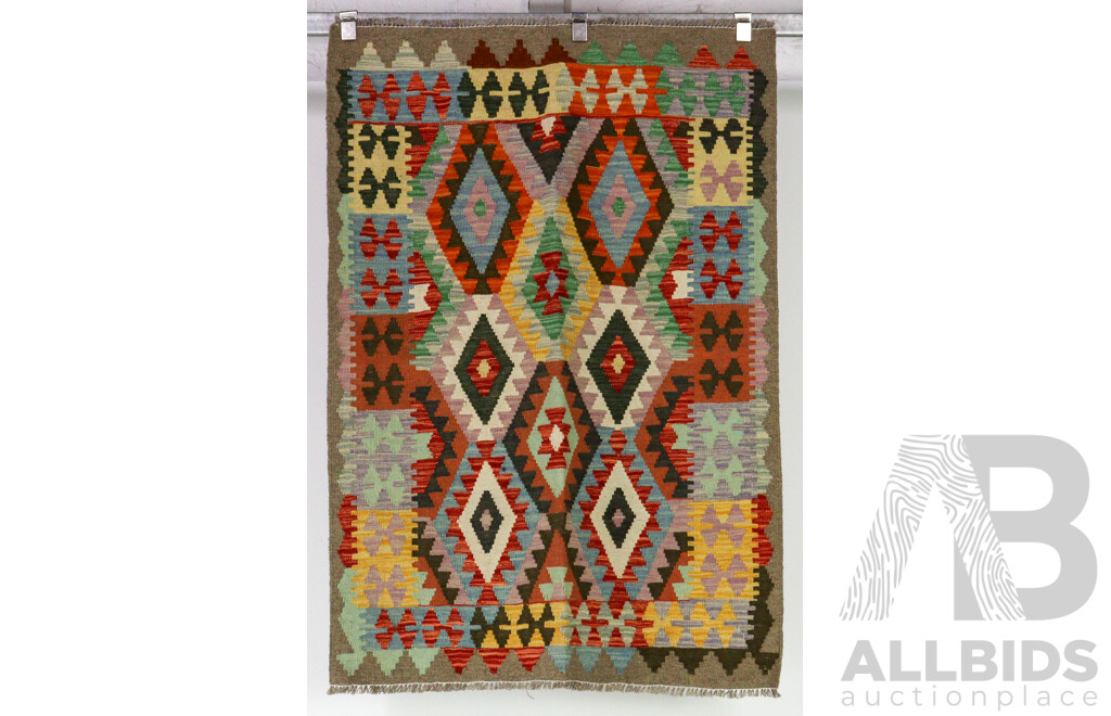 Hand Woven Persian Wool Slit Weave Kilim with Bright Colours