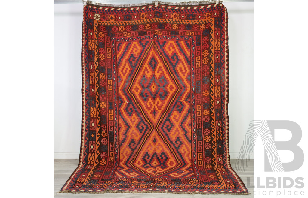 Large Hand Woven Maimana Afghan Wool Slit Weave Kilim