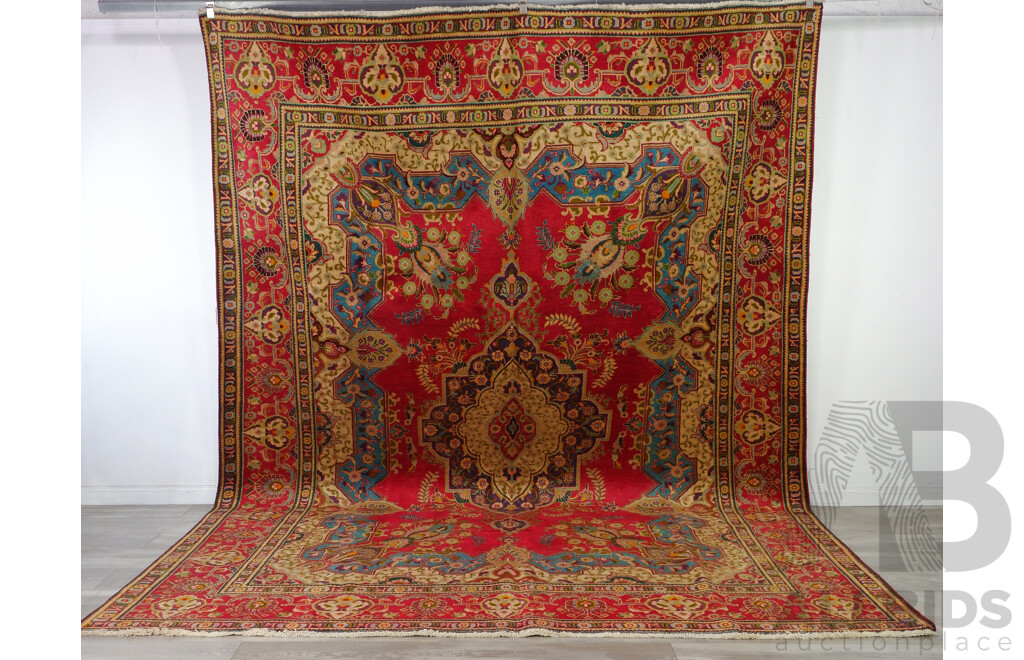 Very Large Hand Knotted Wool Classic Persian Main Carpet with Palmette Border