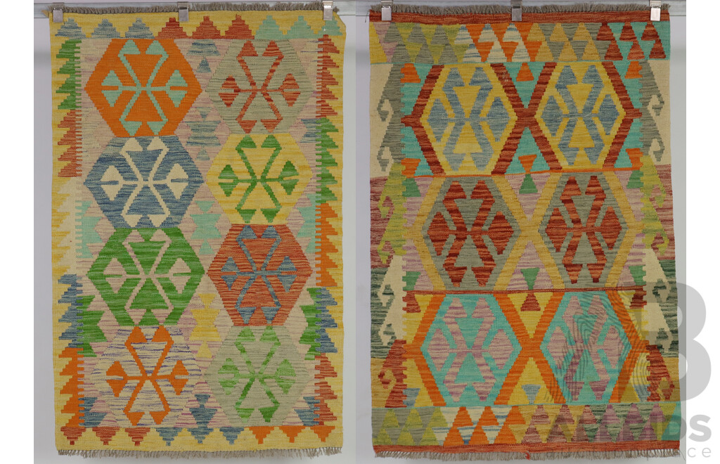 Pair Hand Woven Persian Wool Slit Weave Kilims with Bright Colours