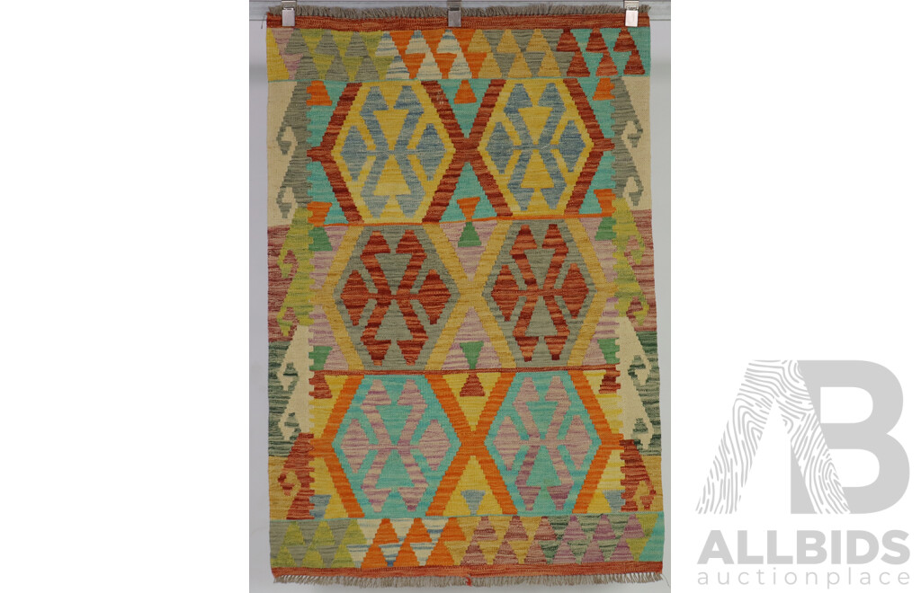 Pair Hand Woven Persian Wool Slit Weave Kilims with Bright Colours