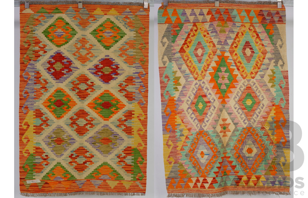 Pair Hand Woven Persian Wool Slit Weave Kilims with Bright Colours