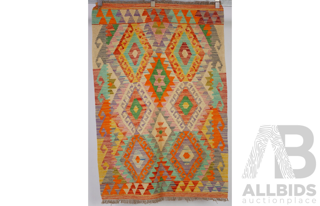 Pair Hand Woven Persian Wool Slit Weave Kilims with Bright Colours