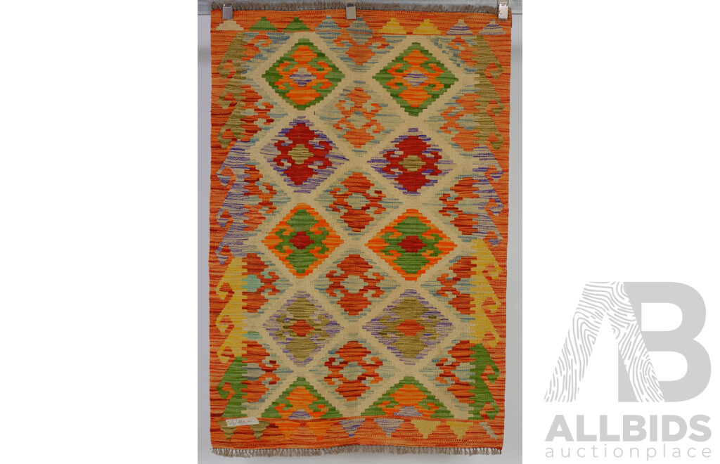 Pair Hand Woven Persian Wool Slit Weave Kilims with Bright Colours