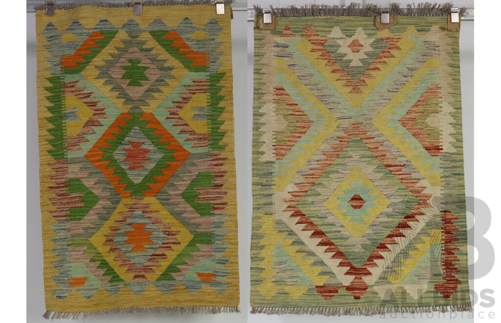 Pair Hand Woven Persian Wool Slit Weave Kilims with Bright Colours