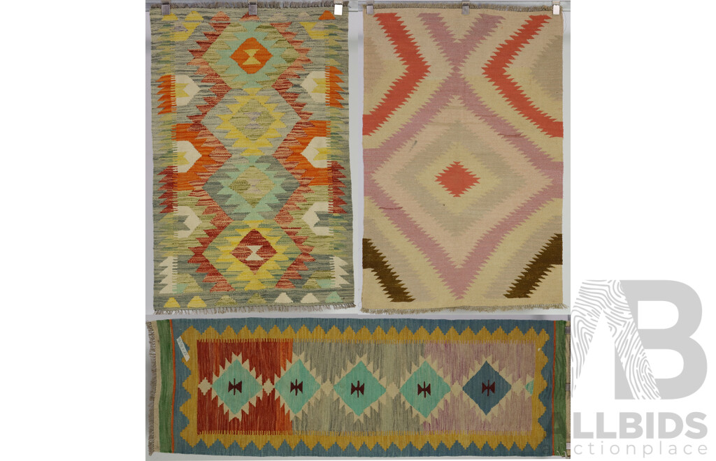 Three Hand Woven Persian Wool Slit Weave Kilims with Bright Colours