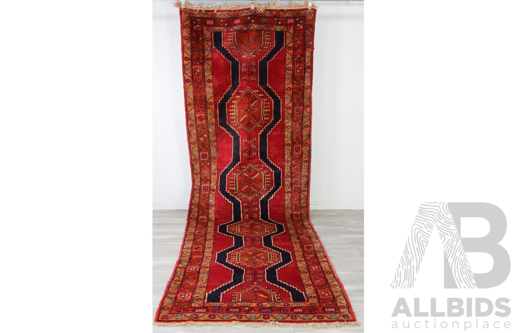 Hand Knotted Persian Hamadan Thick Wool Rug of Unusual Proportions