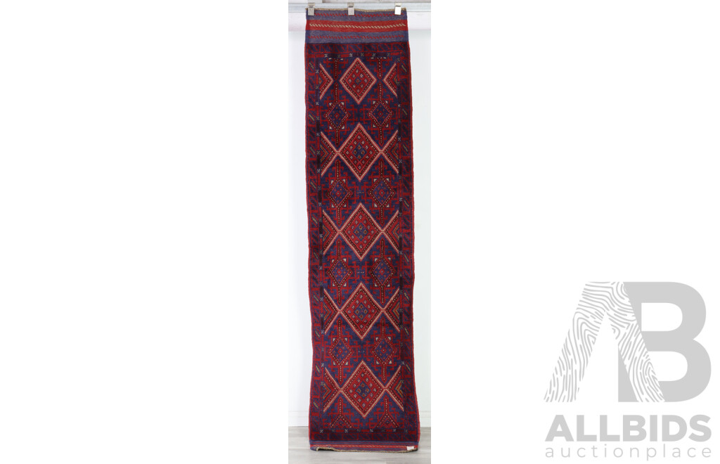 Hand Knotted Afghan Wool Runner with Flatweave Kilim Ends