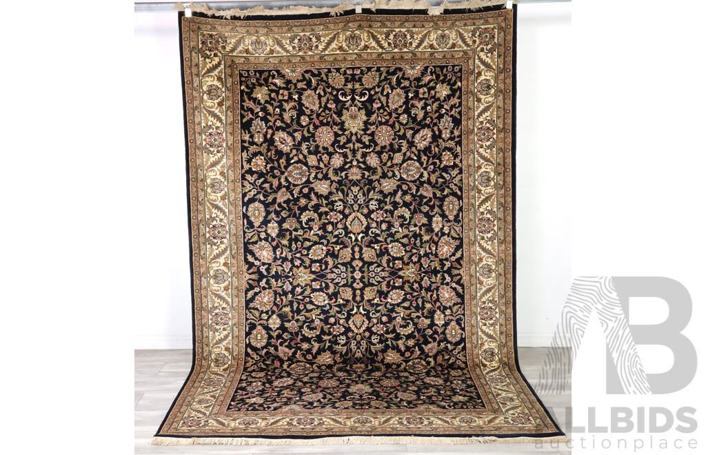 Hand Knotted Persian Thick Wool Carpet with Curvilinear Foliate Design