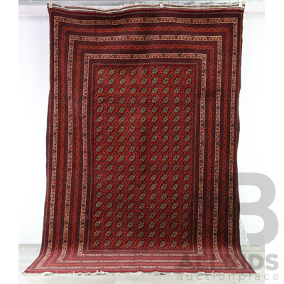 Hand Knotted Afghan Wool Carpet with Classic Gul Design with Rich Red Colouration