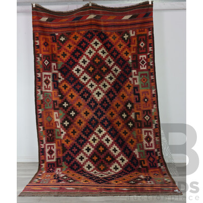 Large Hand Woven Afghan Maimana Wool Slit Weave Kilim with Bright Colours