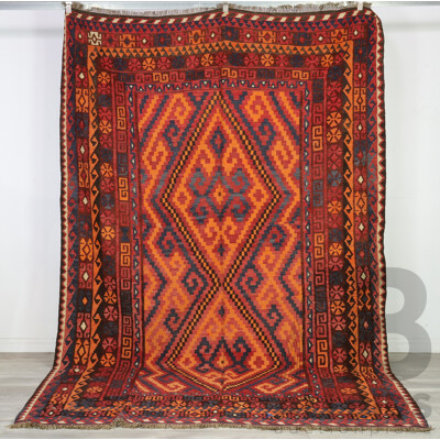 Large Hand Woven Maimana Afghan Wool Slit Weave Kilim