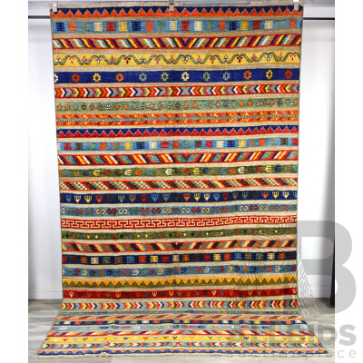 Large Hand Woven & Knotted Wool Mixed Medium Kilim with Pile Sections