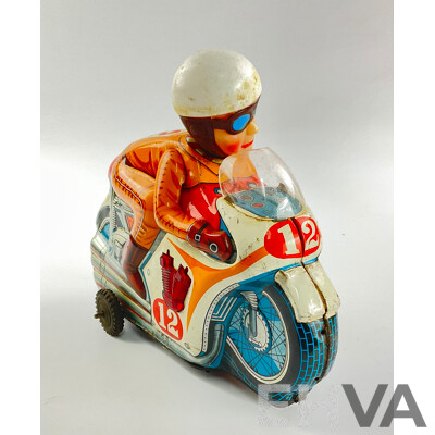Vintage Bandai Pressed Steel Brran Motorcycle, Battery Operated with Original Box, Made in Japan