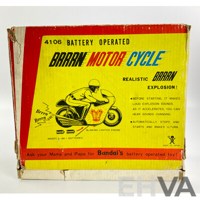 Vintage Bandai Pressed Steel Brran Motorcycle, Battery Operated with Original Box, Made in Japan