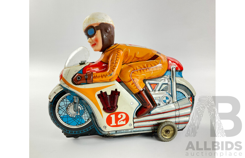 Vintage Bandai Pressed Steel Brran Motorcycle, Battery Operated with Original Box, Made in Japan