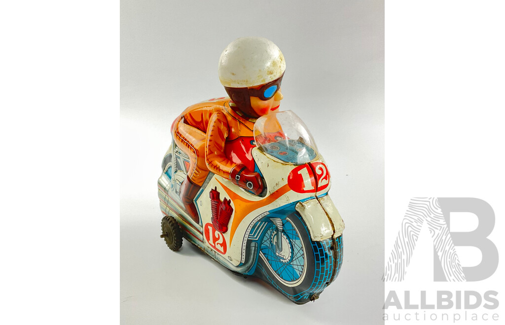 Vintage Bandai Pressed Steel Brran Motorcycle, Battery Operated with Original Box, Made in Japan