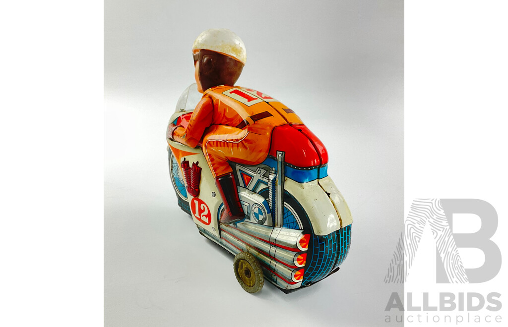 Vintage Bandai Pressed Steel Brran Motorcycle, Battery Operated with Original Box, Made in Japan