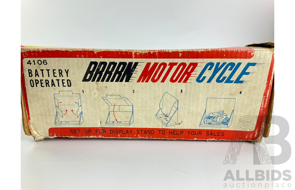 Vintage Bandai Pressed Steel Brran Motorcycle, Battery Operated with Original Box, Made in Japan