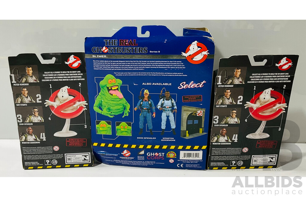 Trio of Ghostbusters Toy Figures in Original Packaging - Slimer, Elon Spengler and Peter Venkman