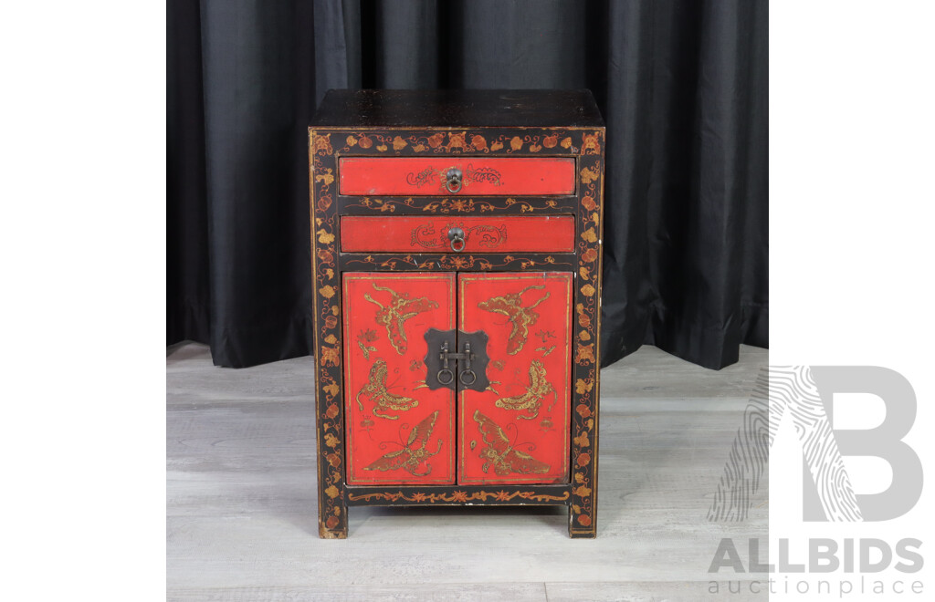 Chinese Painted Two Drawer Bedside Chest