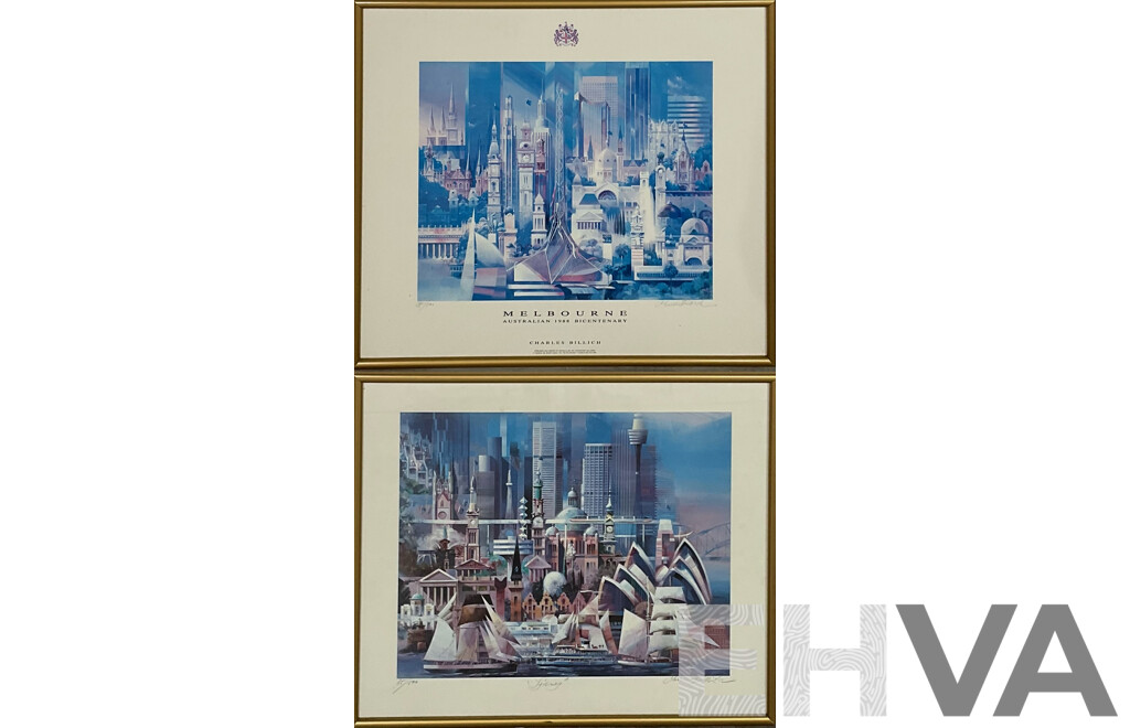 Two Framed Limited Edition Charles Billich Prints, Melbourne & Sydney (2)