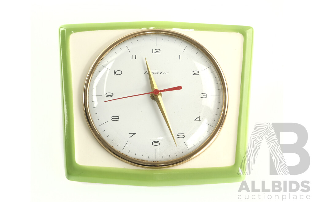 Mid Century Timatic/Collaroy Ceramic Wall Clock with Schatz Movement, Made in Australia