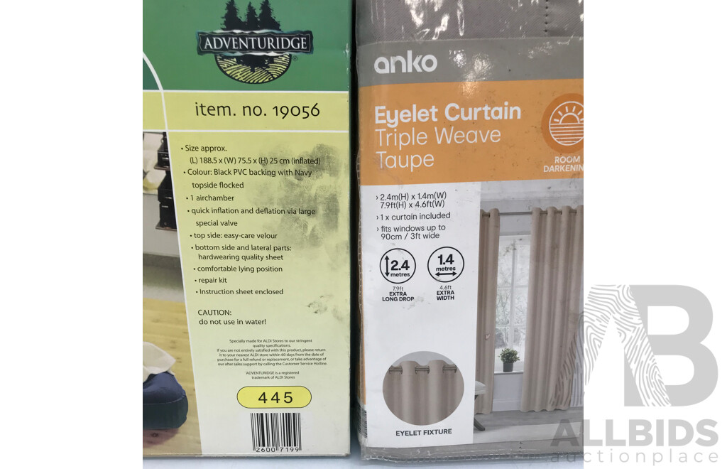 Adventuridge Comfort Mattress and Eyelet Curtains - Lot of 3