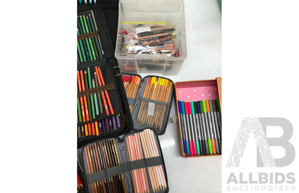 Lot of Assorted Colour Pencils and Pens