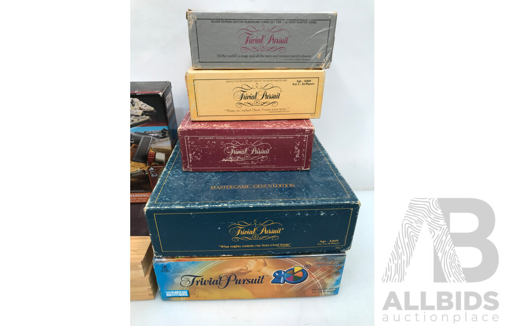 Assorted Board Games and Toys Including Trivial Pursuit, Scrabble, Domino, and More