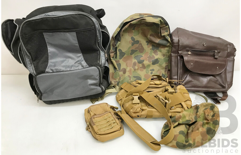 Assorted Bags Including Military-Style Luggage - Lot of 6