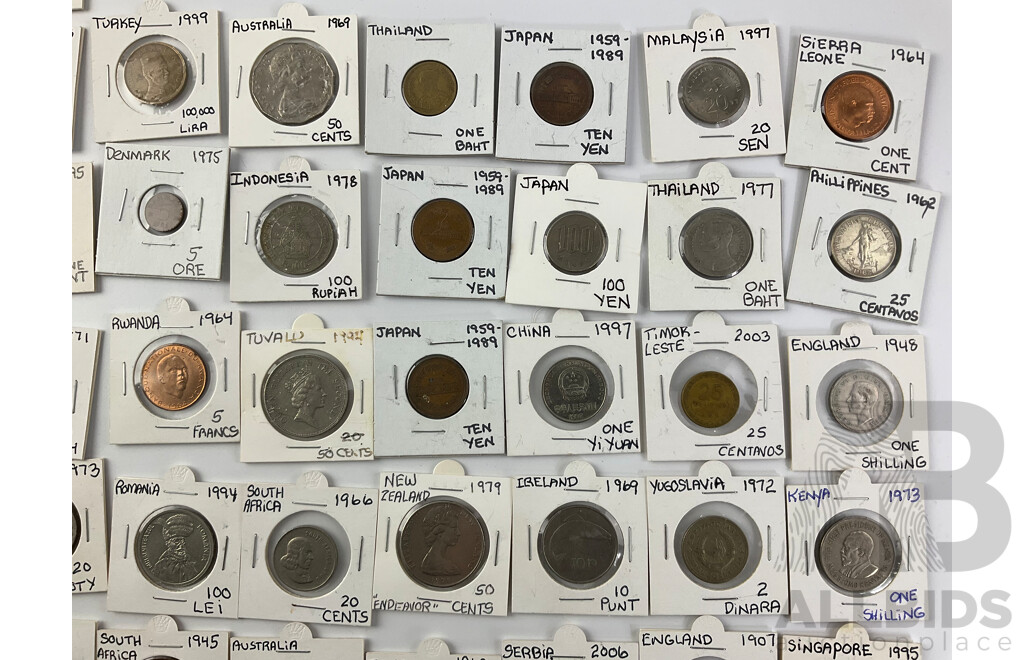 Collection of International Coins Including Egypt 1896-1907 One Qirsh, Straights Settlements 1920 One Cent, UK 1908 Half Penny and More