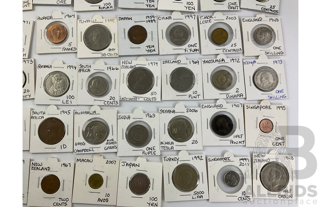 Collection of International Coins Including Egypt 1896-1907 One Qirsh, Straights Settlements 1920 One Cent, UK 1908 Half Penny and More