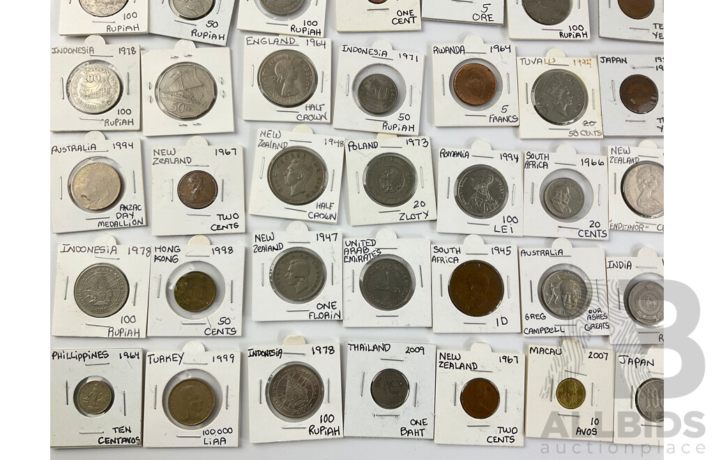 Collection of International Coins Including Egypt 1896-1907 One Qirsh, Straights Settlements 1920 One Cent, UK 1908 Half Penny and More